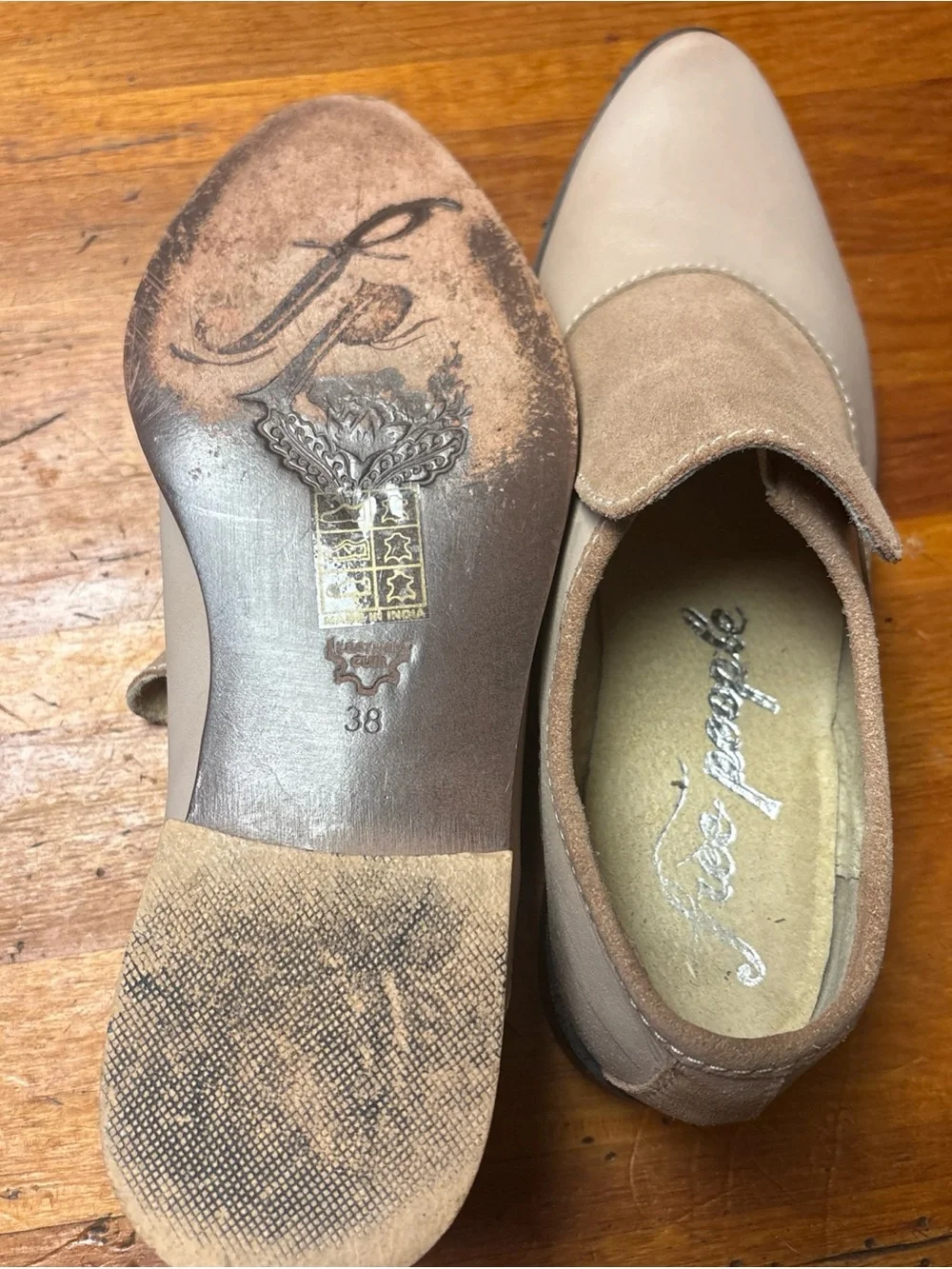 Free People Taupe and Light Brown Suede Leather Slip-On Loafers size 38